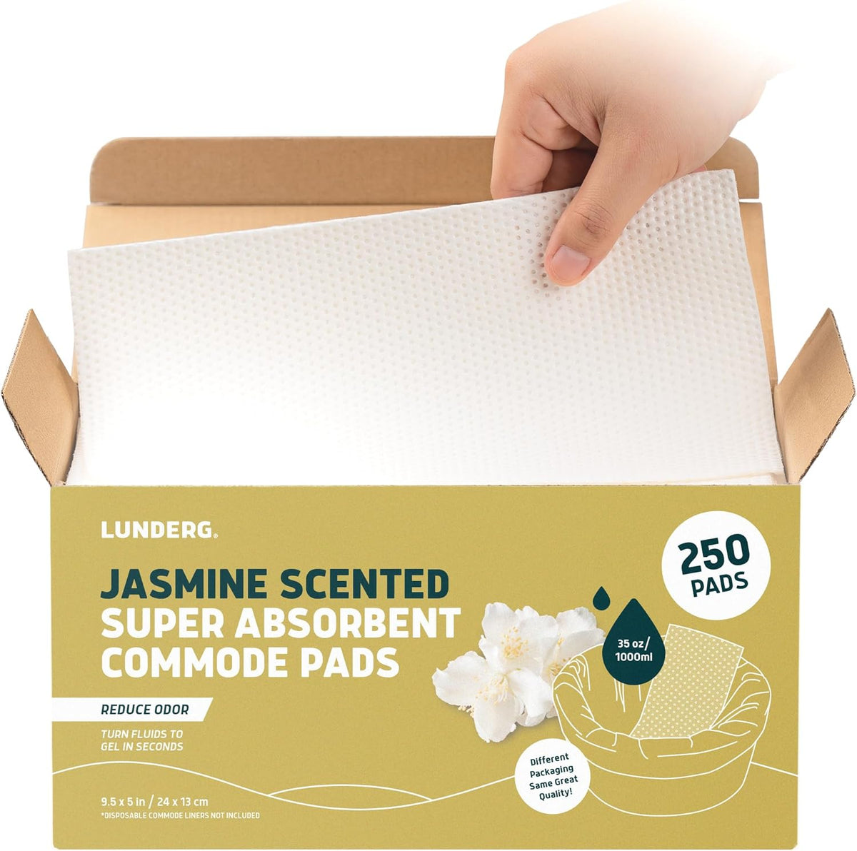 Lunderg Jasmine Scented Super Absorbent Commode Pads - Medical Grade Value Pack 250 Count - for