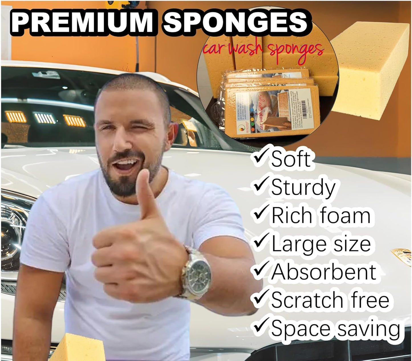 Car Wash Sponges, 5 Pack, Extra Soft Coral, Scratch Free, 8.3x4.38x2.8 inches, Great for Sensitive