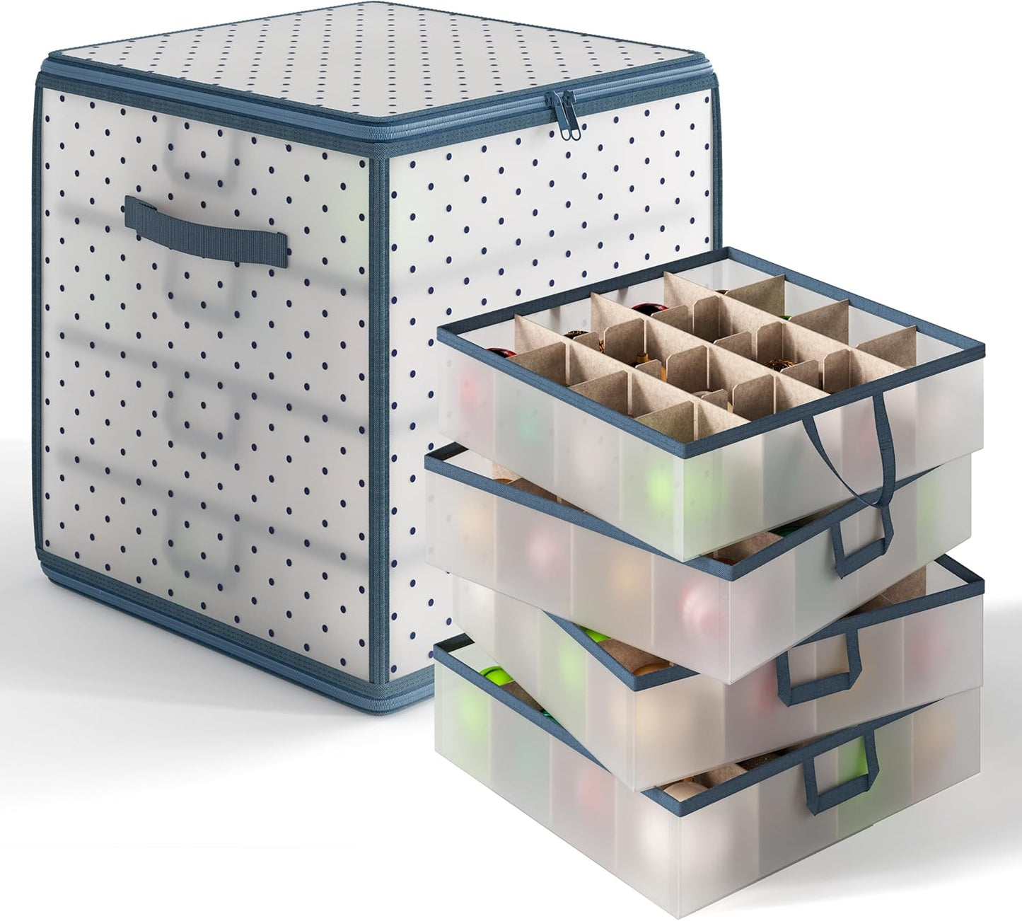 Hearth & Harbor Christmas Ornament Storage Box With 4 Inner Tray Dividers - Plastic Ornament