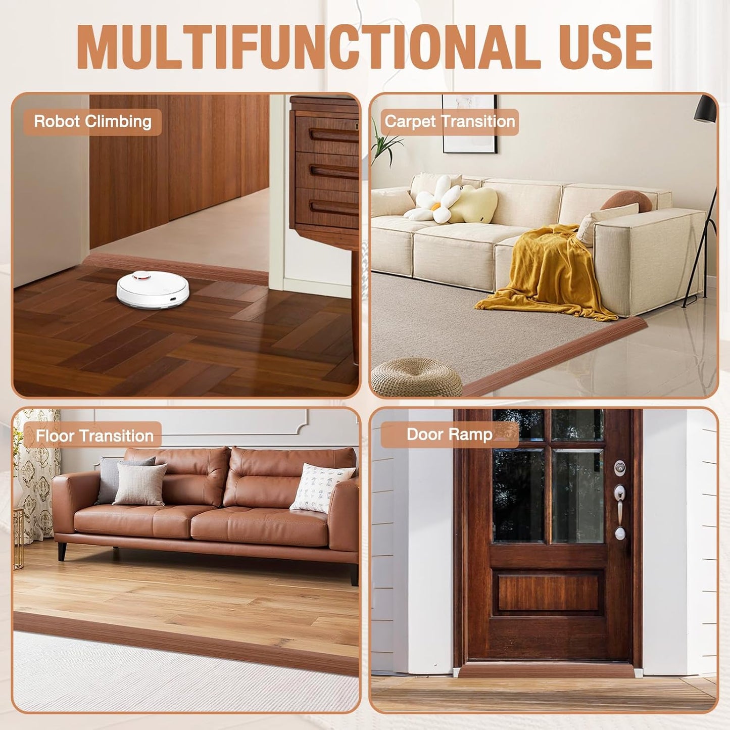 Floor Transition Strip Self Adhesive Vinyl Door Threshold for Doorways Carpet Edging Trim Overlap