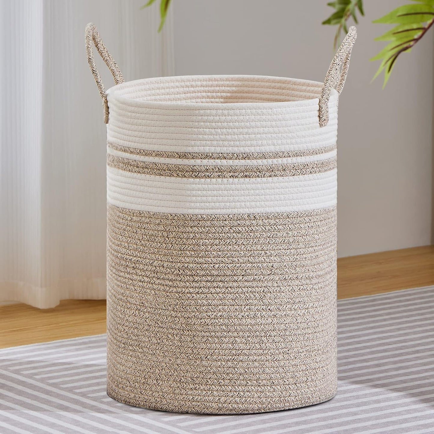 VIPOSCO Large Laundry Hamper, Tall Woven Rope Storage Basket for Blanket, Toys, Dirty Clothes in