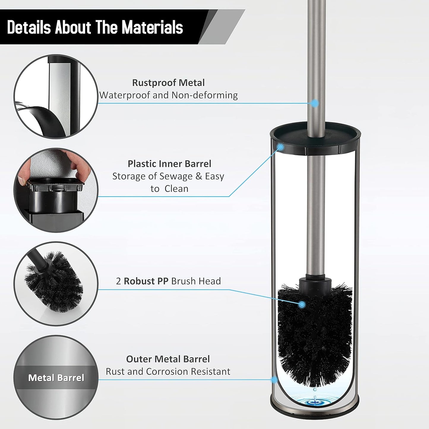 BGL Toilet Brush and Holder,Stainless Steel Toilet Brushes for Bathroom with Holder, Toilet Bowl