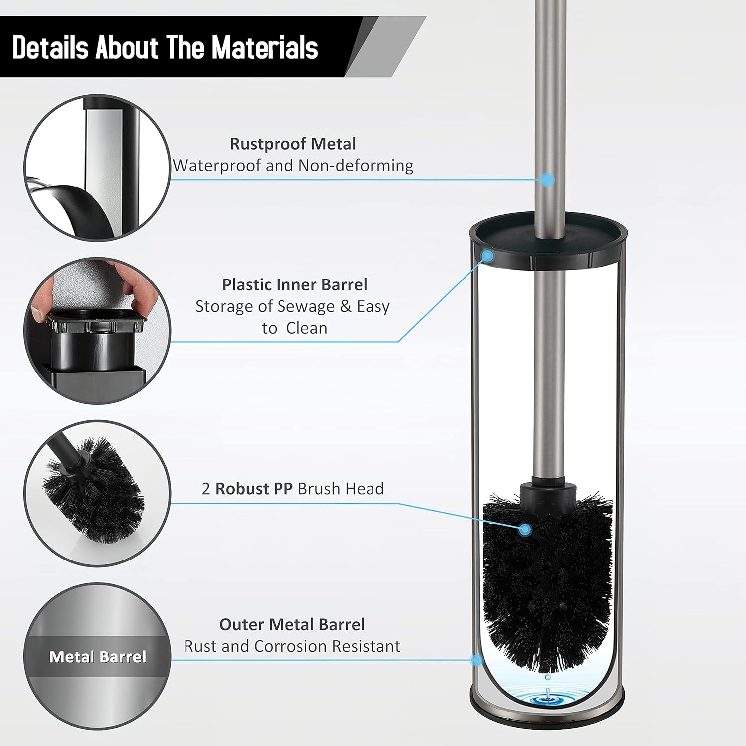 BGL Toilet Brush and Holder,Stainless Steel Toilet Brushes for Bathroom with Holder, Toilet Bowl