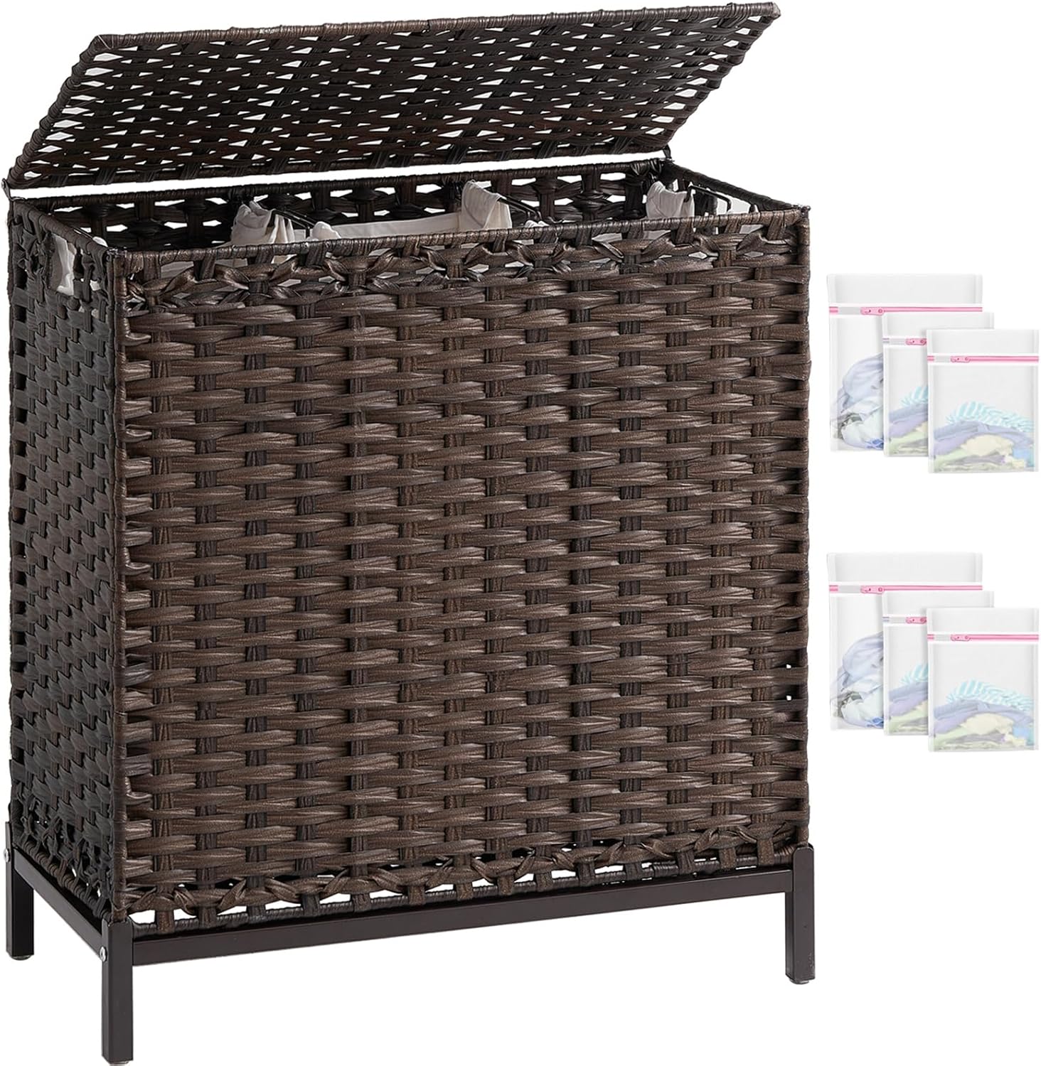 Laundry Hamper with Lid 132 L, (35 Gallons) Clothes Hamper with Lid, Handwoven Rattan Laundry