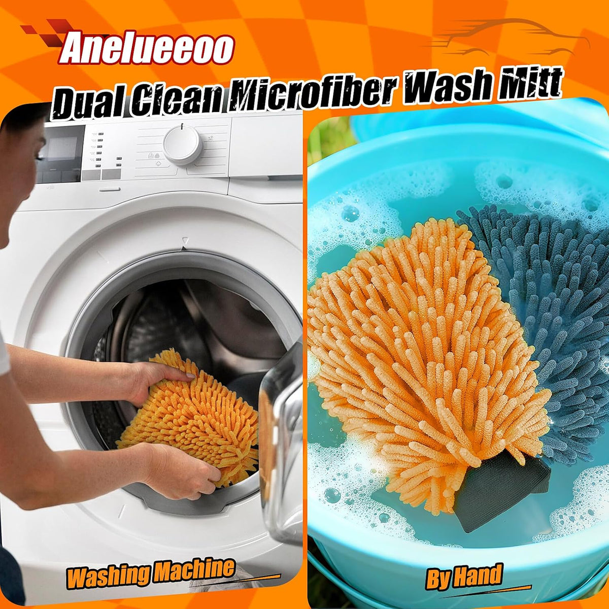 4 Pack Car Wash Mitt Microfiber, Premium Chenille Microfiber Wash Car Mitts Sponge Scratch Free &
