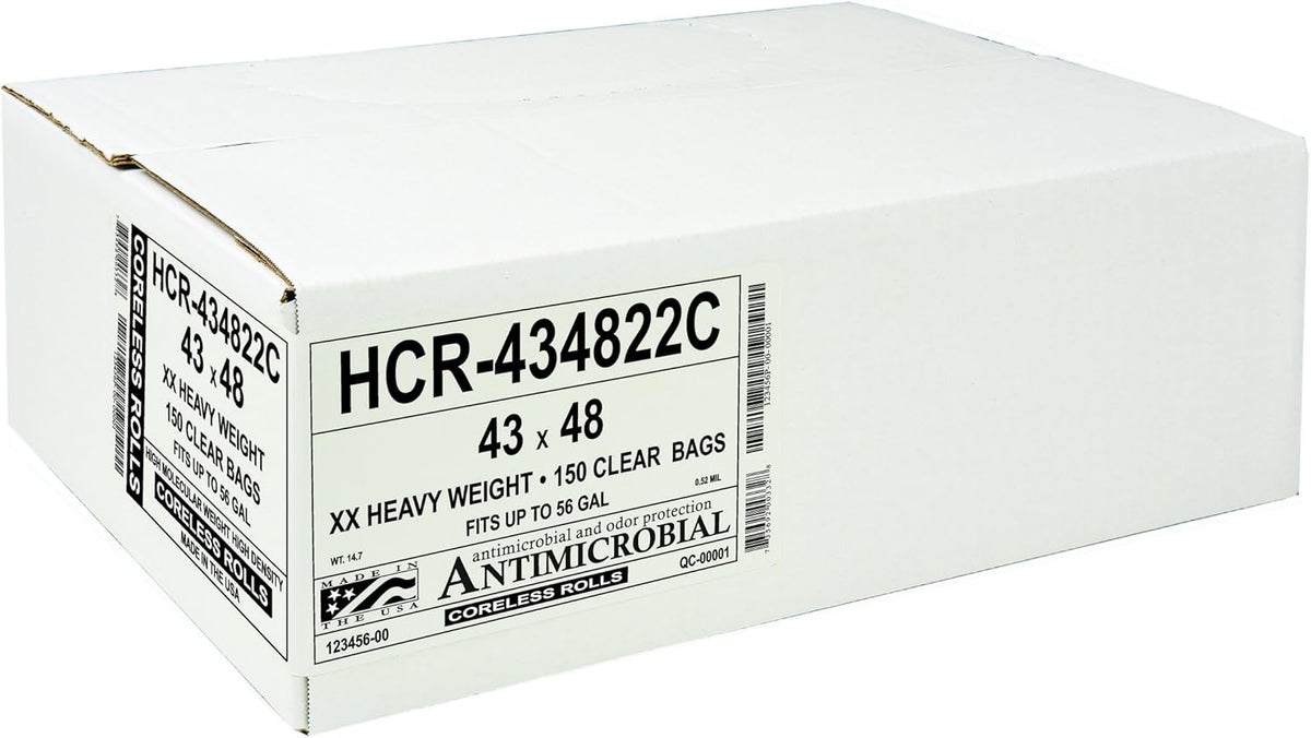 Aluf Plastics High Density Trash Bags, 56 Gallon, 150 Count, 22 Micron (eq), 43" x 48", Clear, for