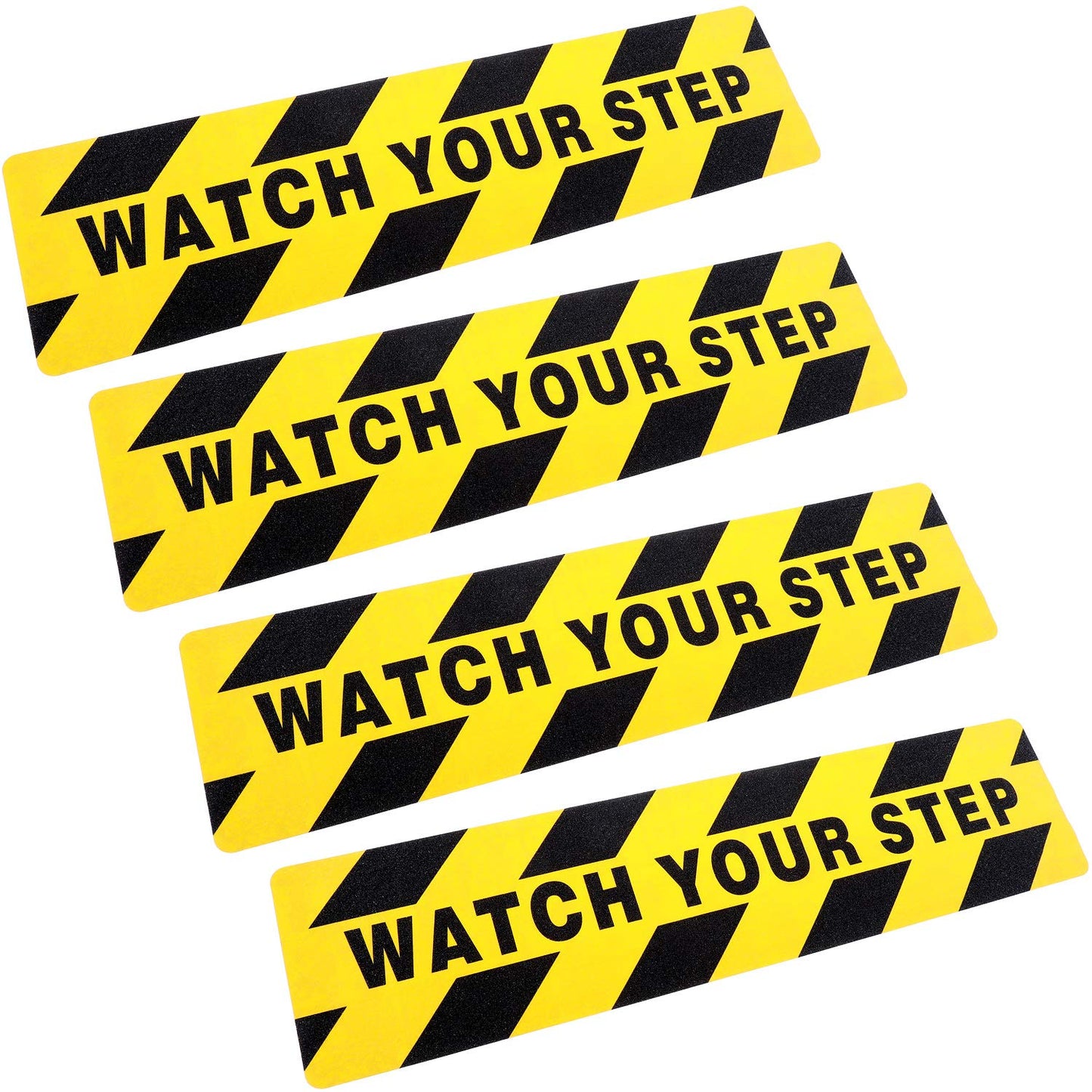 Boao 4 Pieces Watch Your Step Stickers Sign 6 x 24 Inch Caution Watch Your Step Floor Decals