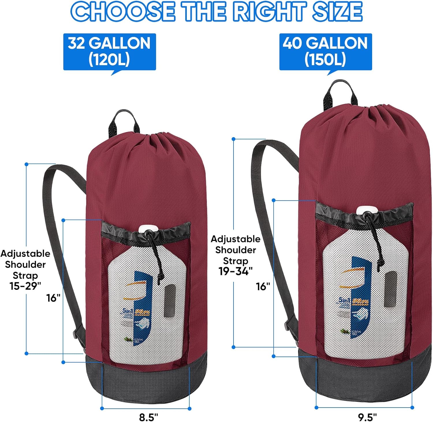 BALEINE 120L Laundry Bag Backpack, 900D Oxford Fabric Large Travel Laundry Bags with Shoulder