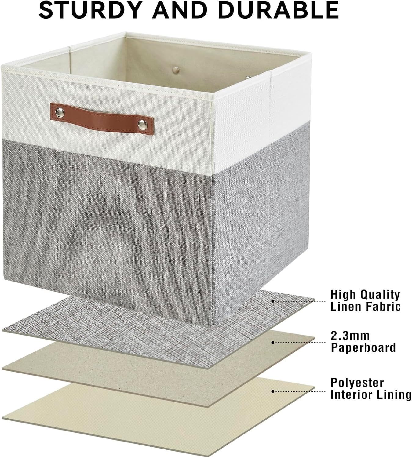 Collapsible Fabric Storage Cube Bins with 2 Reinforced PU Handles, Foldable Storage Organizer