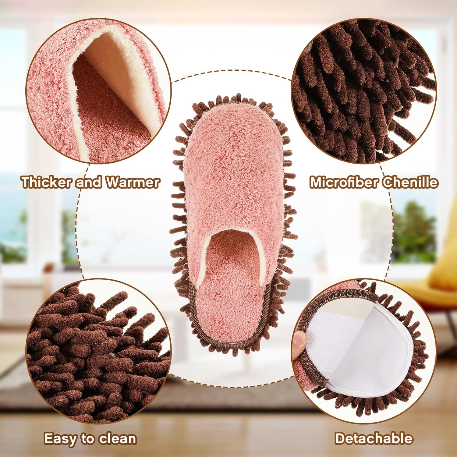 Jecery 2 Pair Microfiber Slippers Floor Cleaning Chenille Mop Slippers Base Board Cleaner Household