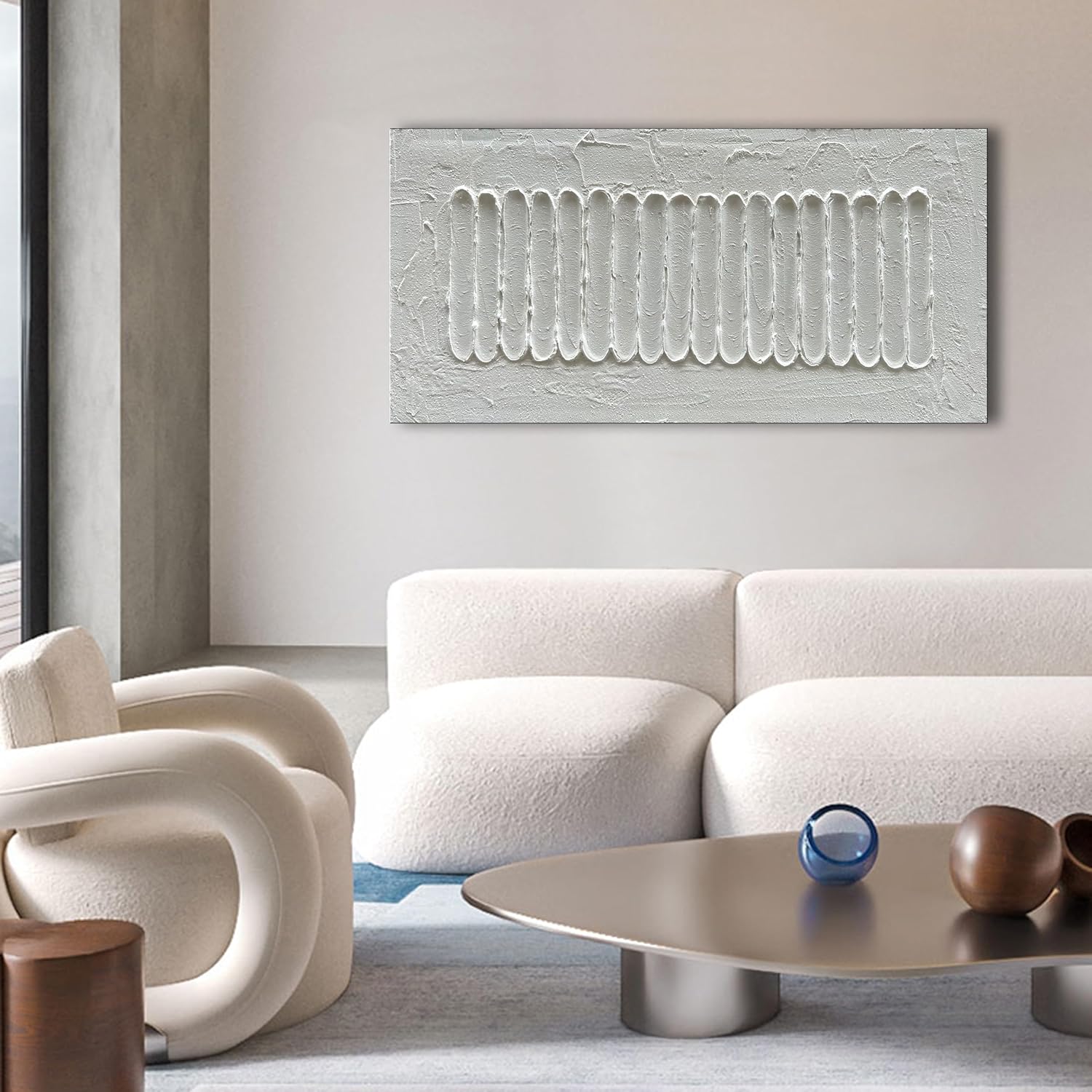 NANKAI Art 24x48 Inchs White Minimalist Art Oil Painting Hand Painted Thick Texture Abstract