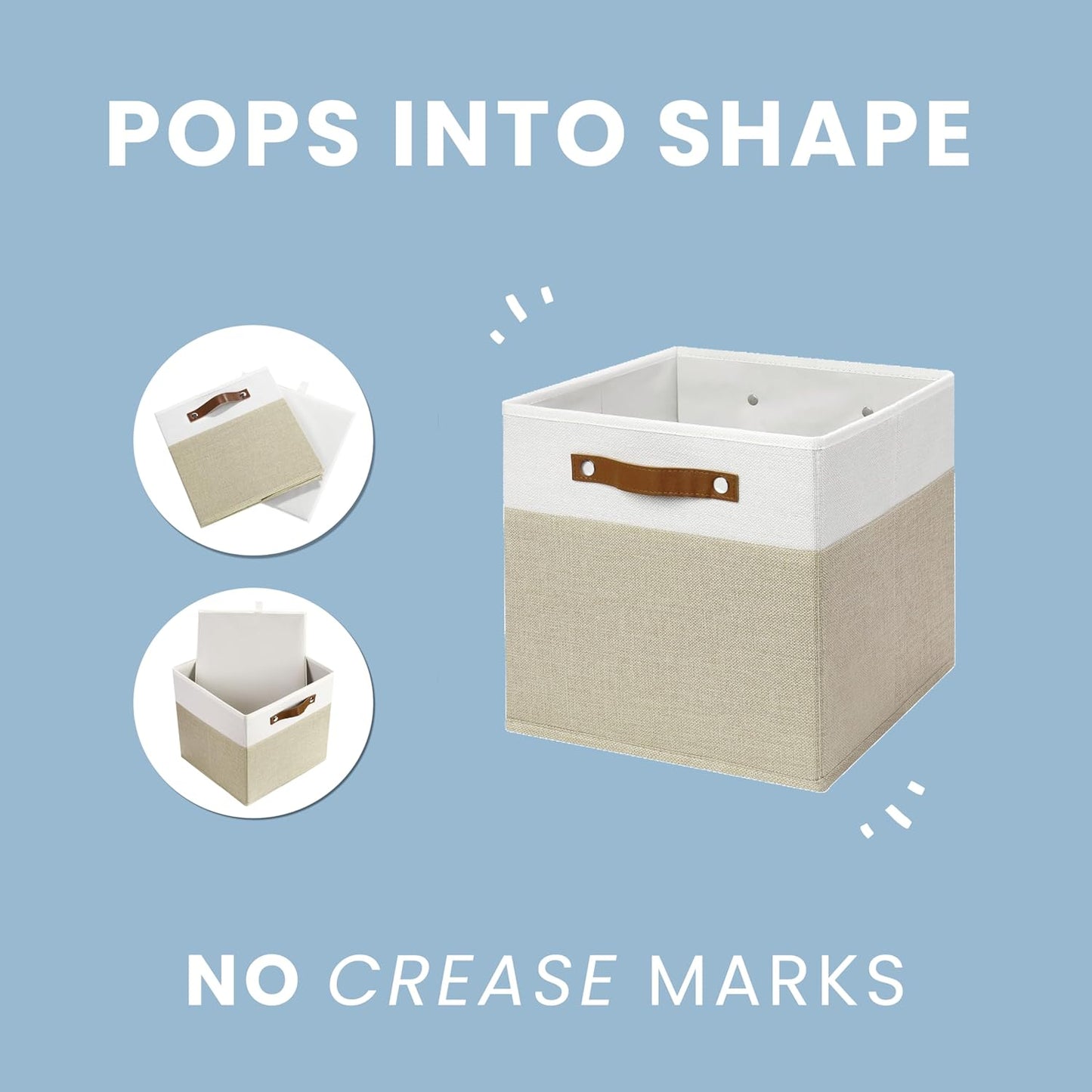 OrganiHaus 12x12 Fabric Storage Bins - Set of 4, Cube Fabric Organizer Bins with Vegan Handles