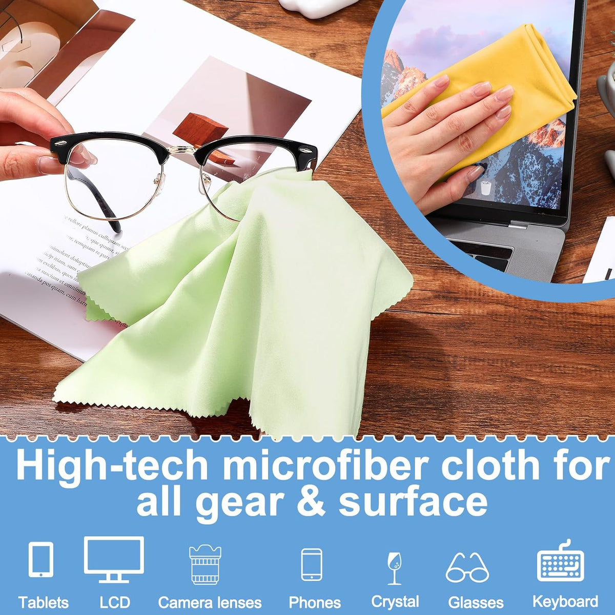 Frienda 12 Pack Large Microfiber Glass Cleaning Cloths 12 x 12 Inch Oversized Sunglasses Cleaning