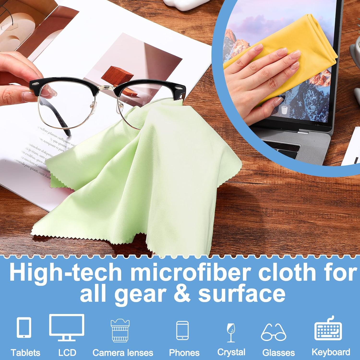 Frienda 12 Pack Large Microfiber Glass Cleaning Cloths 12 x 12 Inch Oversized Sunglasses Cleaning