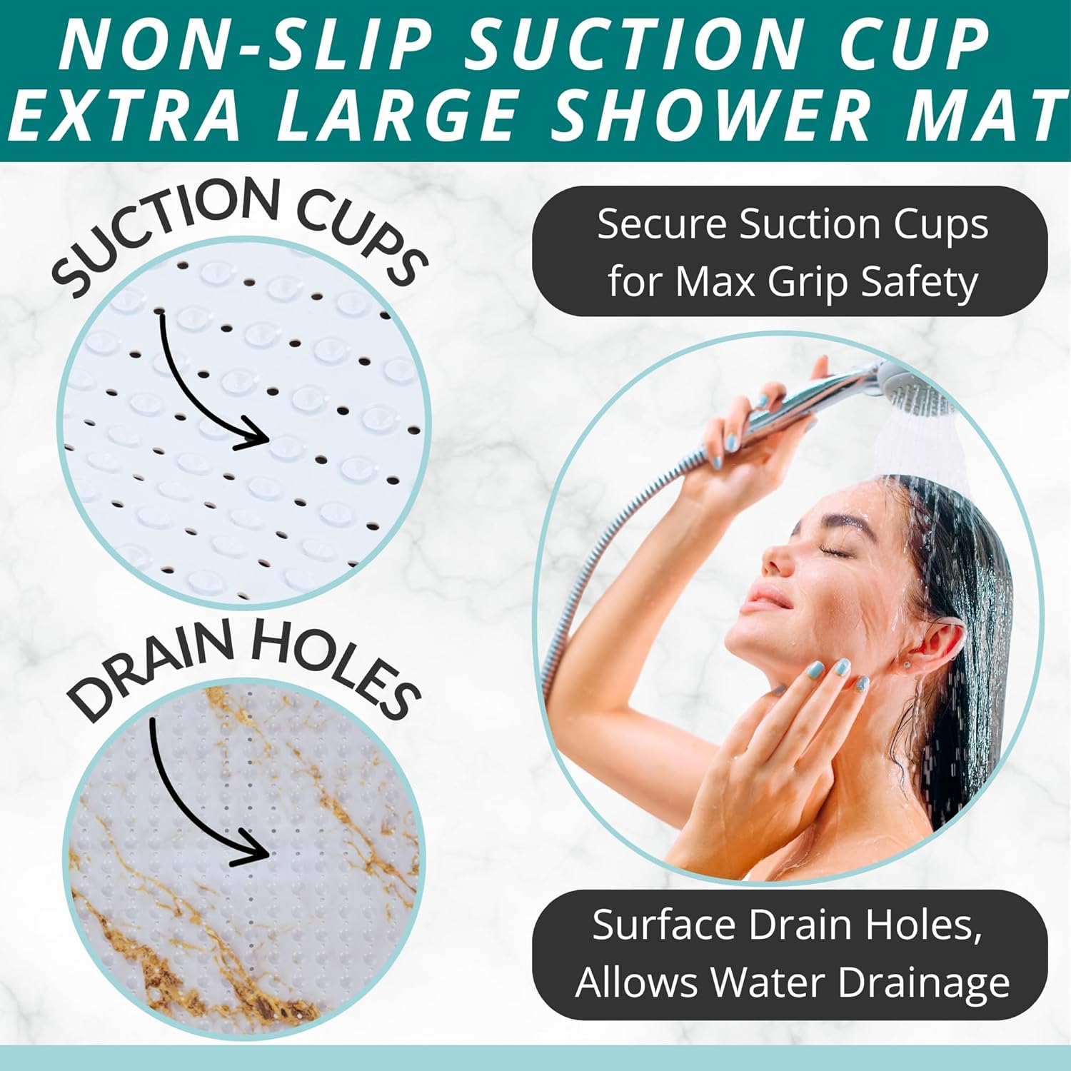ENKOSI Extra Large Square Non Slip Shower Mat - 31 x 31-inch XL Bathroom Shower Mat - Square Shower