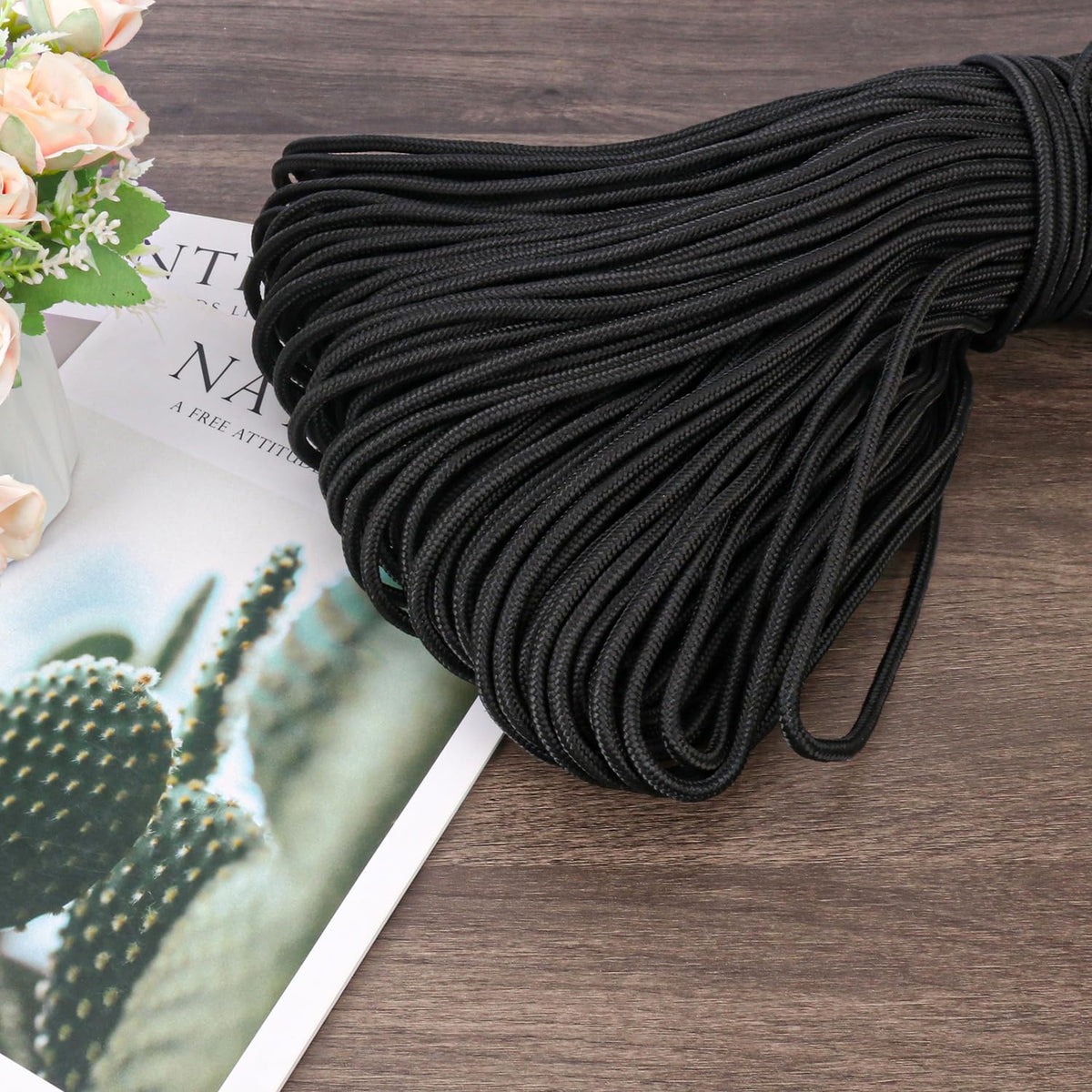 500 Feet 1/4 Inch Black Polyester Rope, 6 mm Polypropylene Utility Rope for Kayaking, Camping, Home