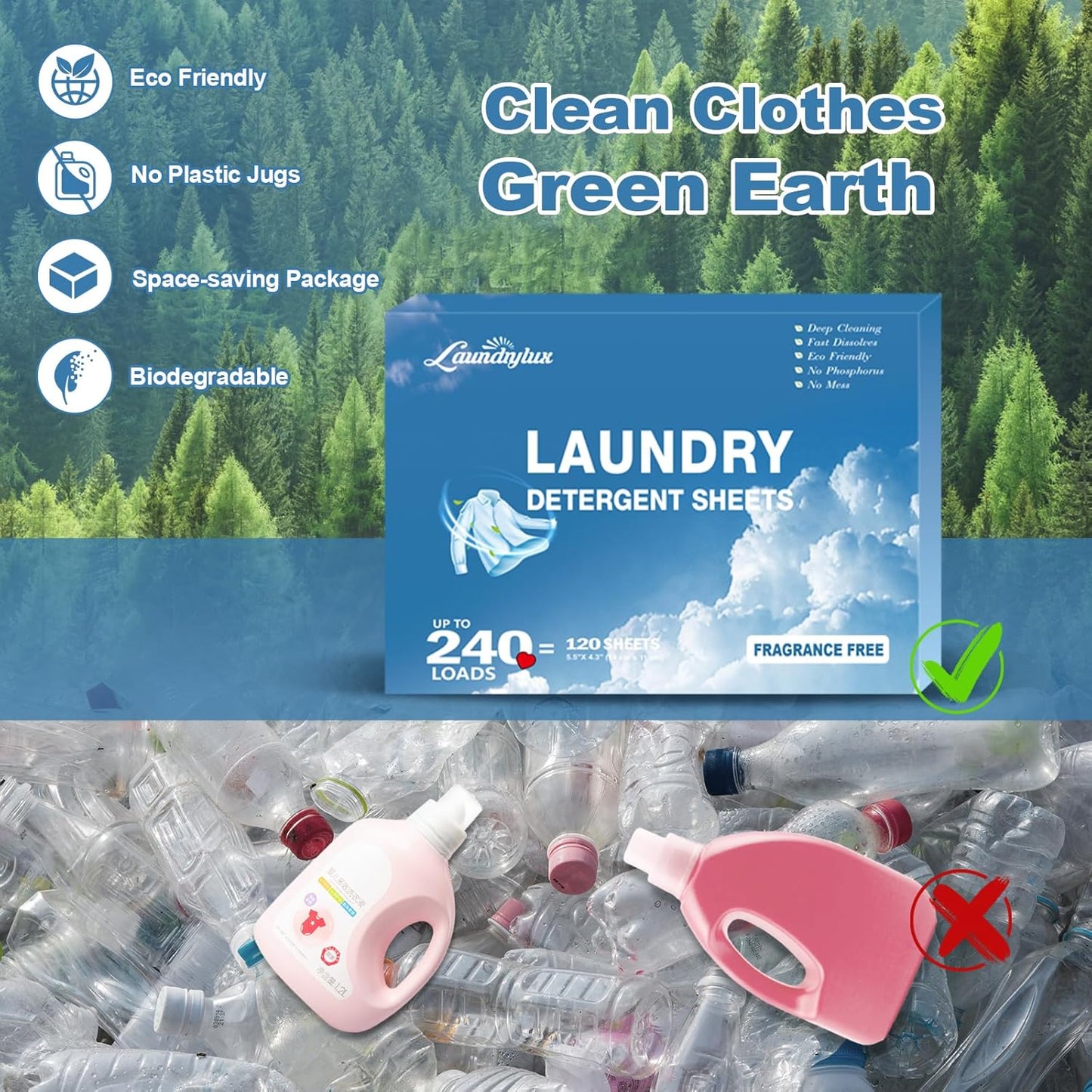 Laundry Detergent Sheet, Eco-Friendly & Hypoallergenic Wash Strips, Natural Ingredients