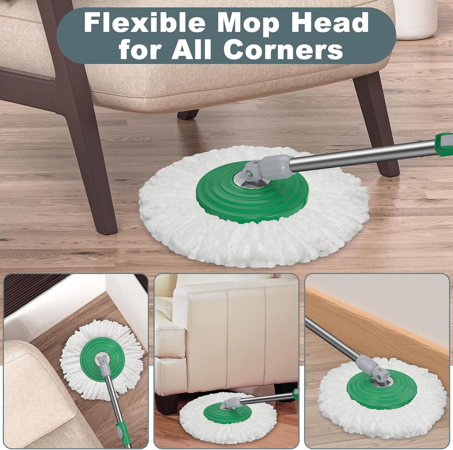 Dual Compartment Spin Mop and Bucket, Mop and Bucket with Wringer Set,360°Rotating Spinning Mopping