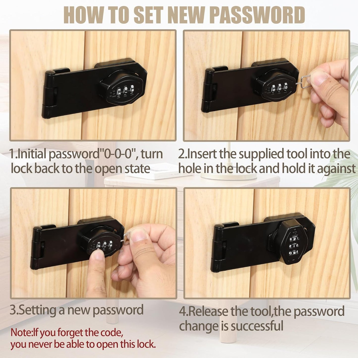 Password Rotary Hasp Locks, Digit Combination Lock Door Security Slide Latch Door Lock for Drawers
