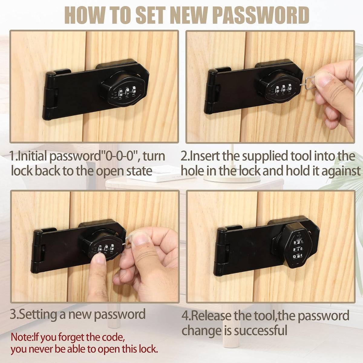 Password Rotary Hasp Locks, Digit Combination Lock Door Security Slide Latch Door Lock for Drawers