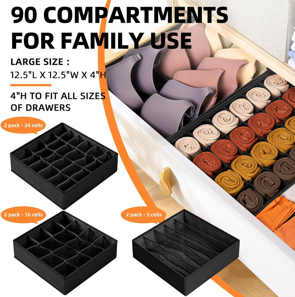 Criusia 6 Pack Sock Underwear Drawer Organizer Dividers - Dresser Organizer for Baby Clothes