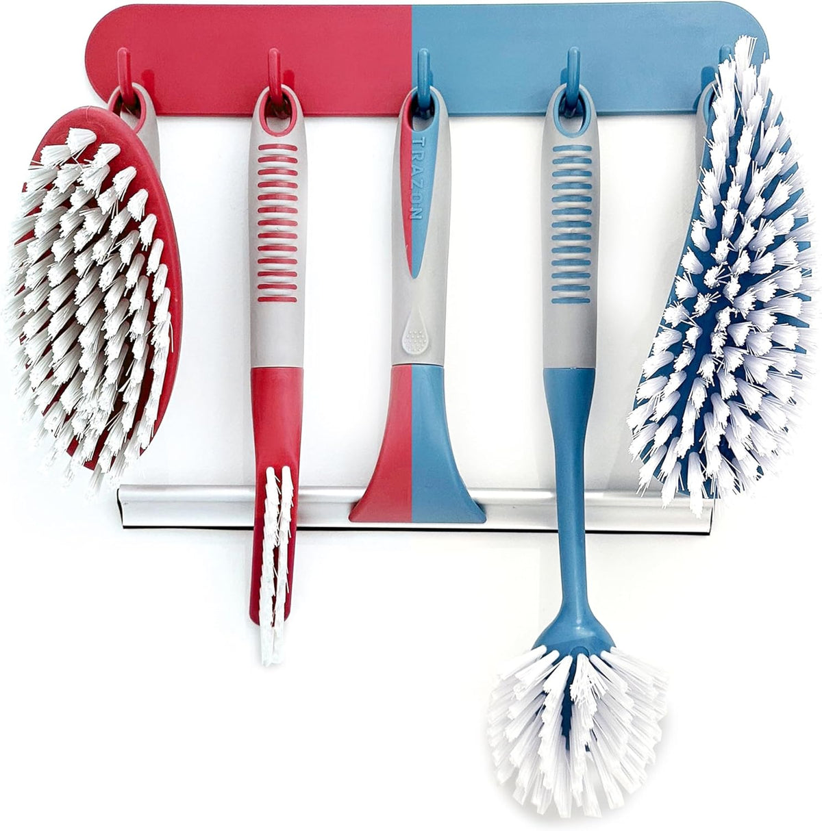 Scrub Brush Set of 6 pcs - Red or Blue Randomly Color, Cleaning Shower Scrubbers with Squeegee for