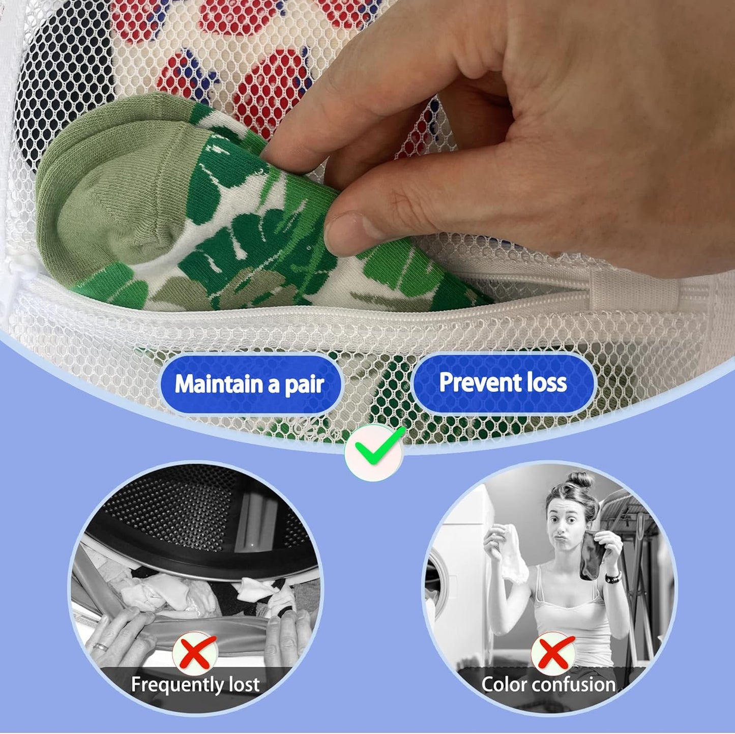 Mesh laundry bags for washing machine, can wash 10 pairs of socks, maintain shape, keep one