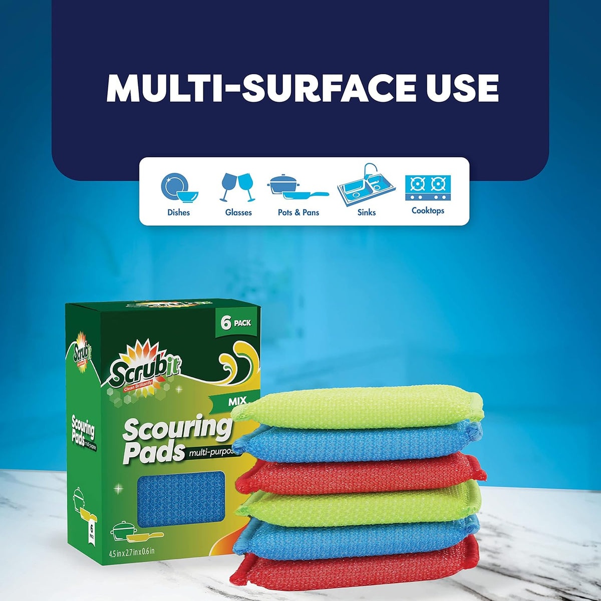 SCRUBIT Multi-Purpose Scouring Pad - Non-Scratch Cleaning Sponges for Pots, Pans, Dishes, Utensils