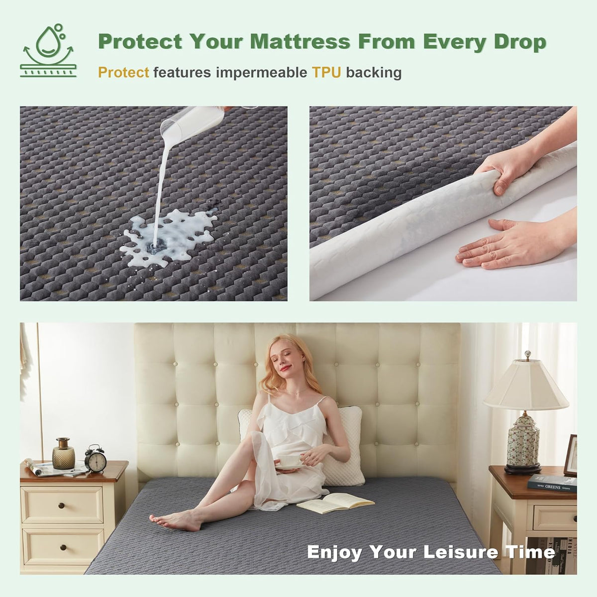 Waterproof Mattress Protector, Twin Size Mattress Pad Fitted 6"-15" Deep Pocket, 3D Air Fabric Soft