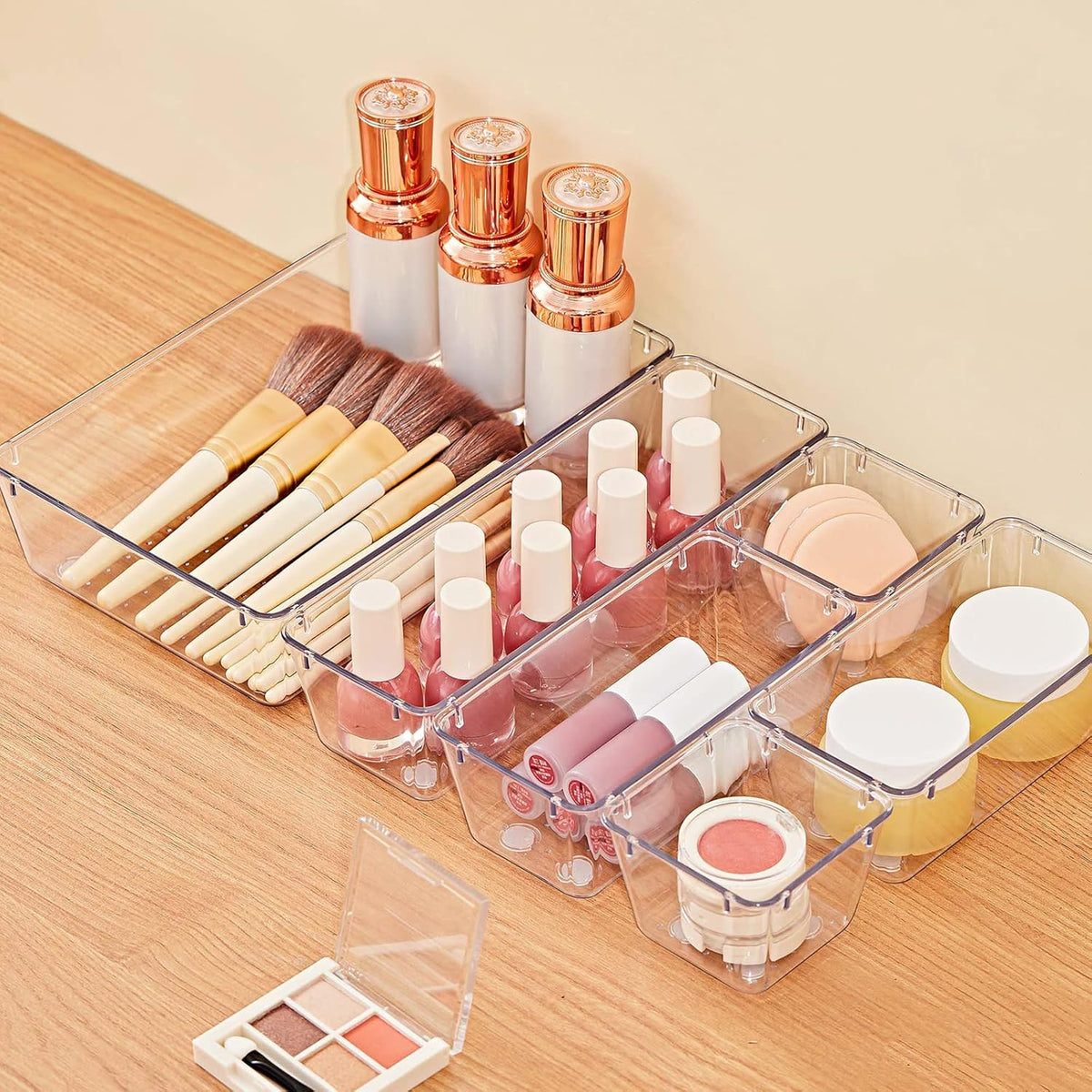 SMARTAKE 28 Piece Drawer Organizers with Non-Slip Silicone Pads, 4-Size Desk Drawer Organizer Trays