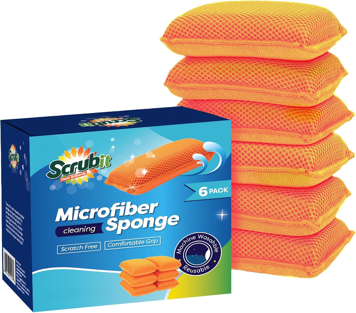 Commercial Miracle Microfiber Kitchen Sponge by Scrub-It - Large - Non-Scratch Heavy Duty