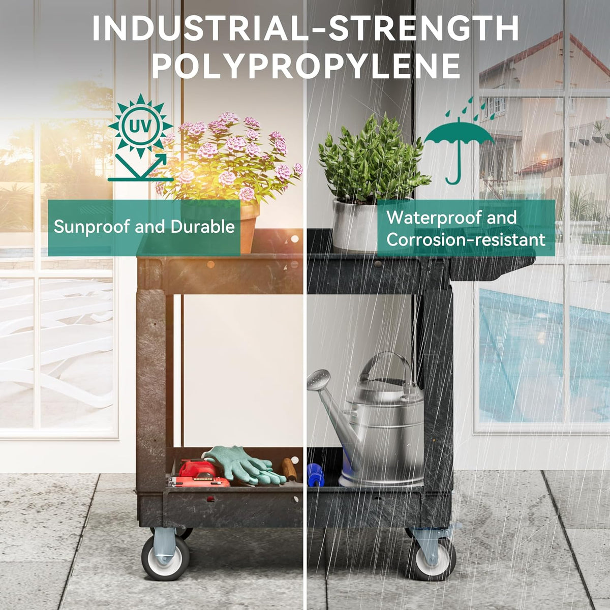 YITAHOME Utility Cart on Wheels, Plastic Tool Cart 550 lbs Capacity Service Cart, 40 x 17 Inch 2