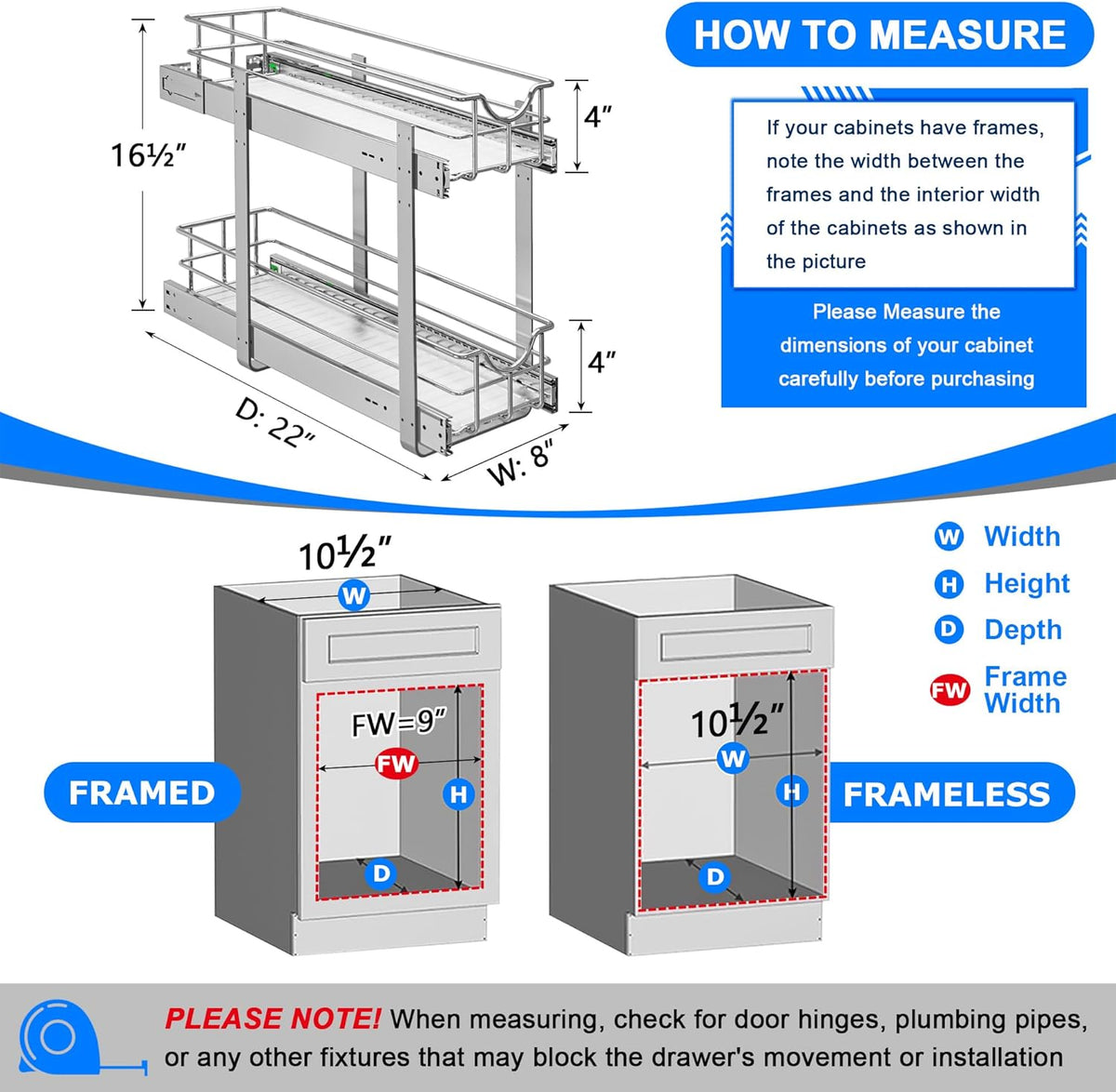 WelFurGeer 2-Tier Stainless Steel Pull Out Cabinet Organizer, Soft Close Damping Slides, Heavy Duty