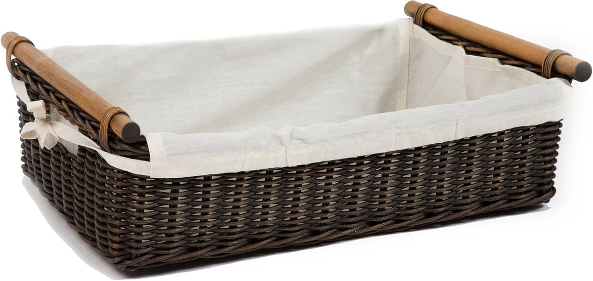 The Basket Lady Low Pole Handle Wicker Storage Basket, Extra Large, 21.5 in L x 14.5 in W x 6.5 in