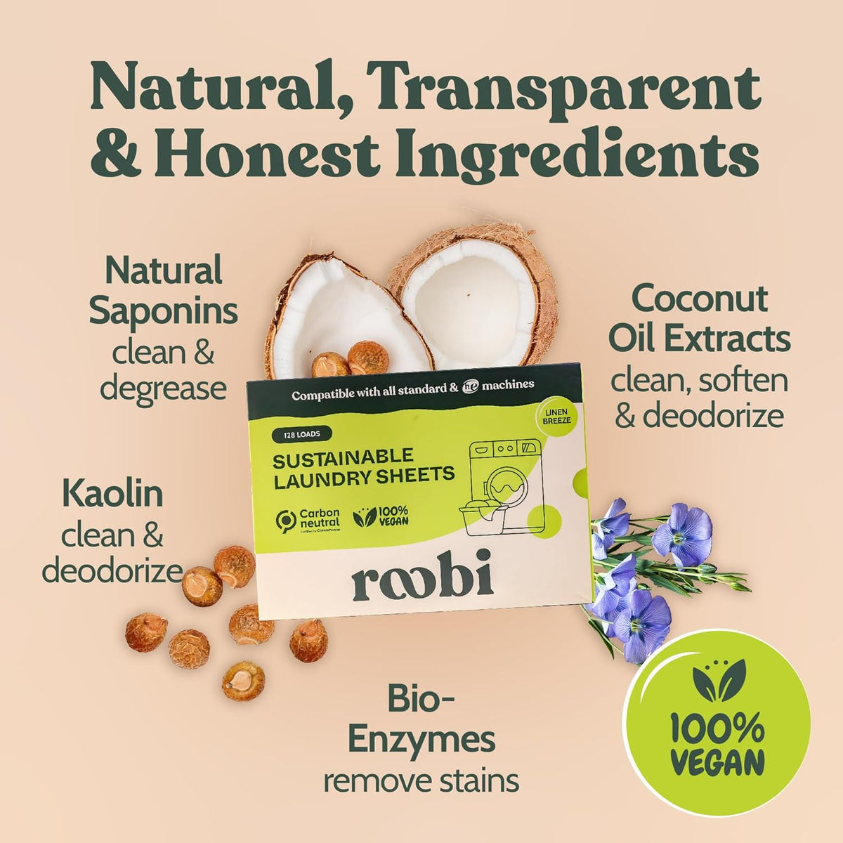 Roobi Laundry Detergent Sheets. Up to 128 Loads, Liquidless Detergent. Carbon Neutral, 100% Vegan &