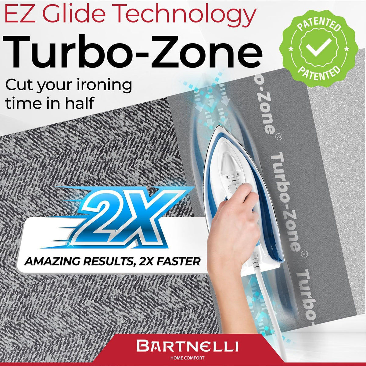 Bartnelli Heavy Duty Ironing Board 48x15 | Designed & Made in Europe with Patent Technology, Turbo