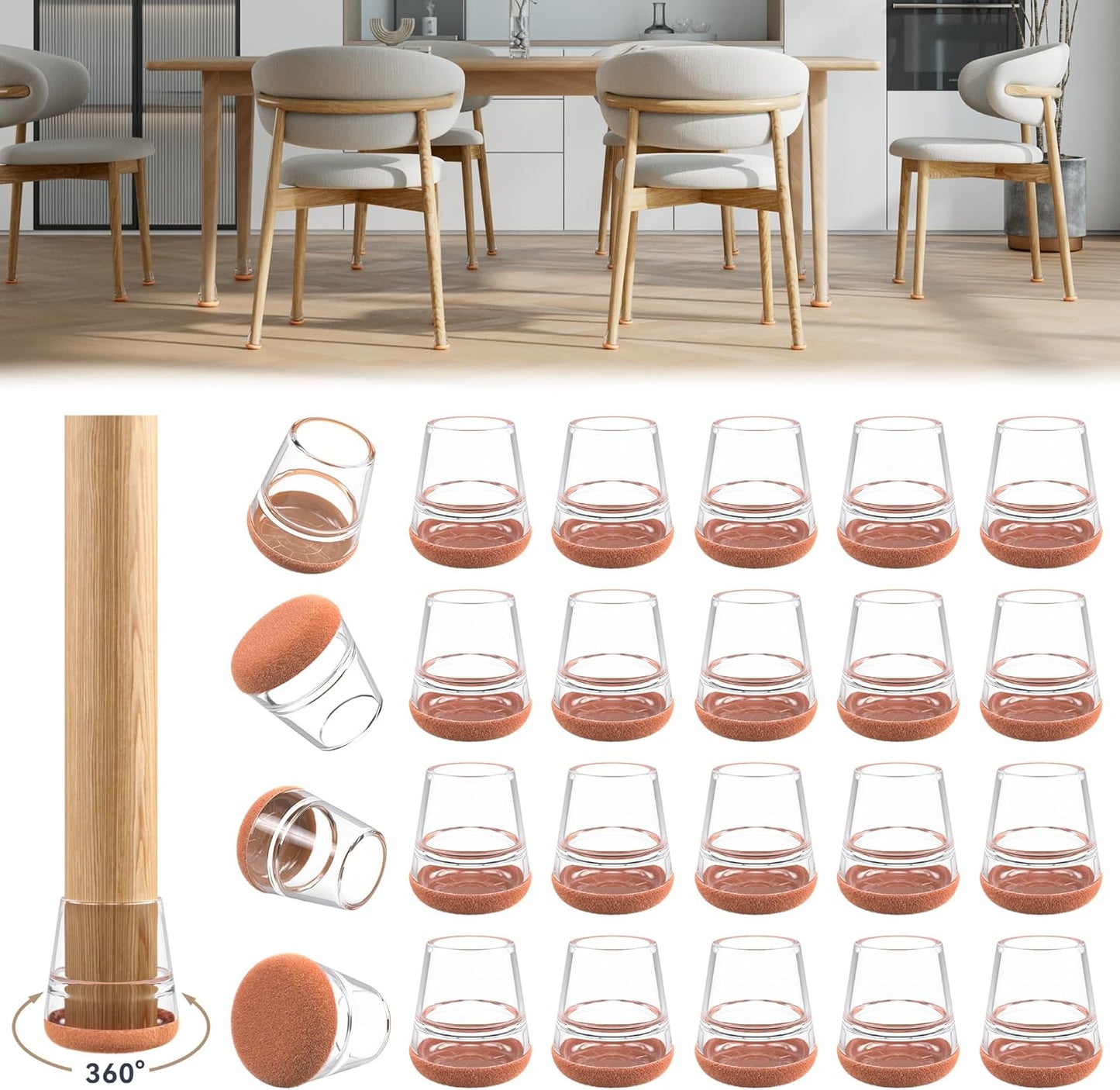 24PCS Extra Small Chair Leg Floor Protectors for Hardwood Floors, Furniture Sliders for Chair Legs