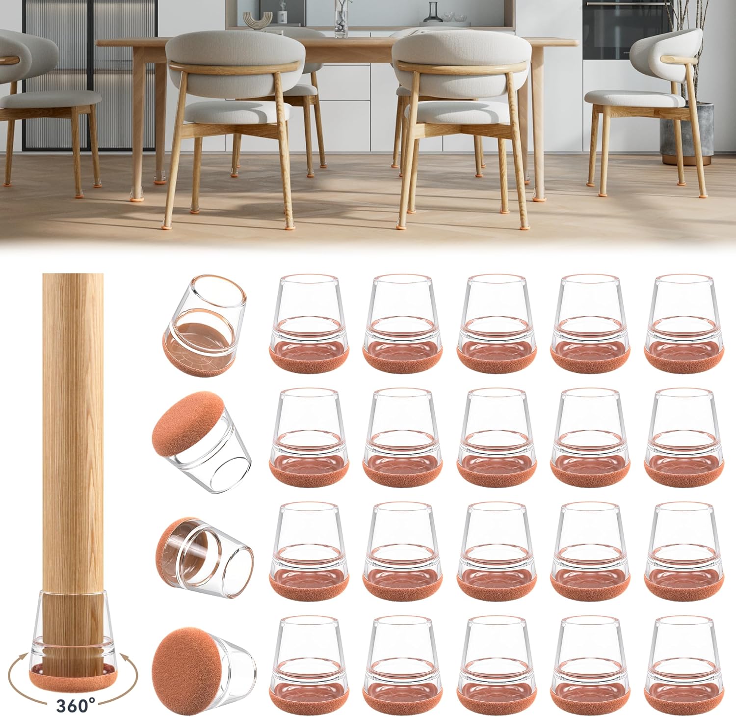 24PCS Extra Small Chair Leg Floor Protectors for Hardwood Floors, Furniture Sliders for Chair Legs