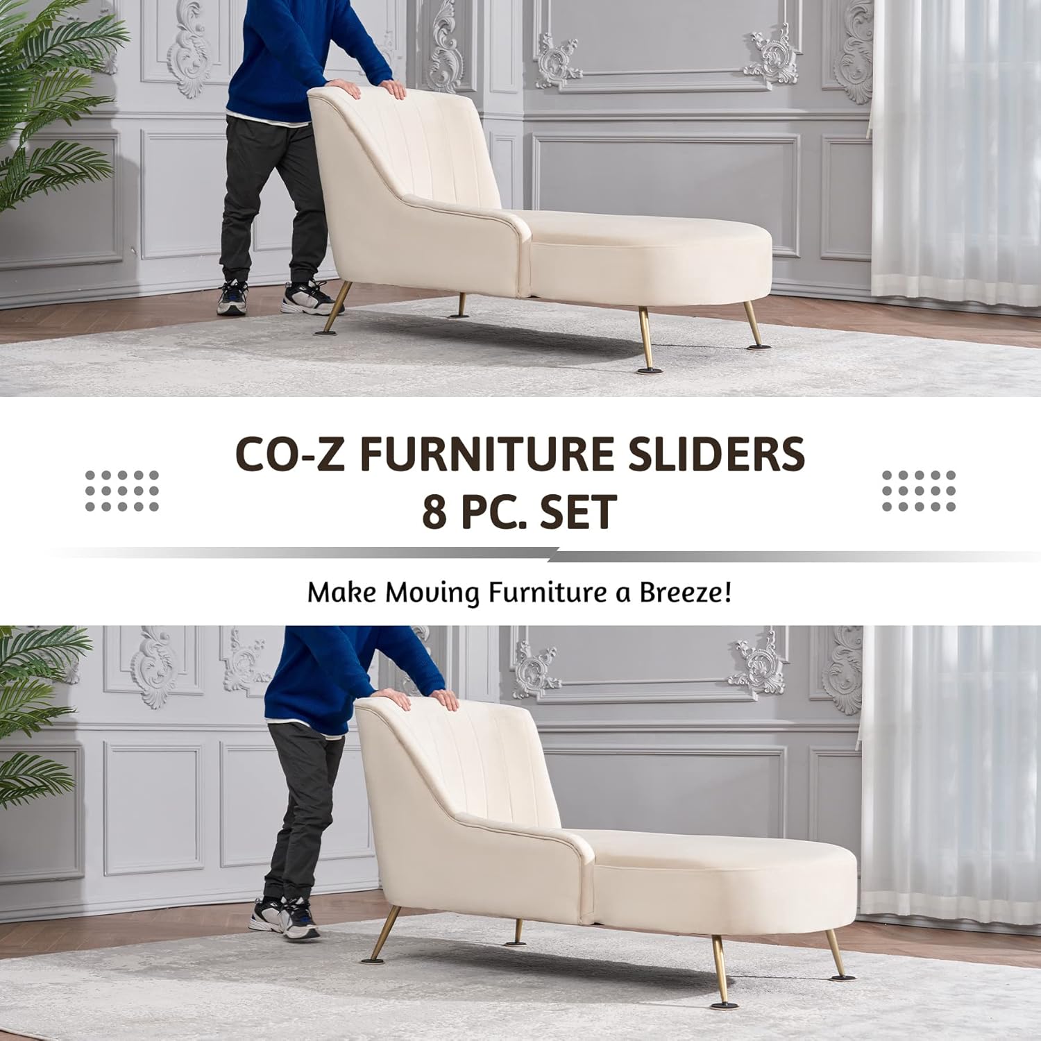 CO-Z Felt Furniture Sliders - 8 Pack with 4 Plastic & 4 Felt Sliders, 3 1/2" Reusable Furniture