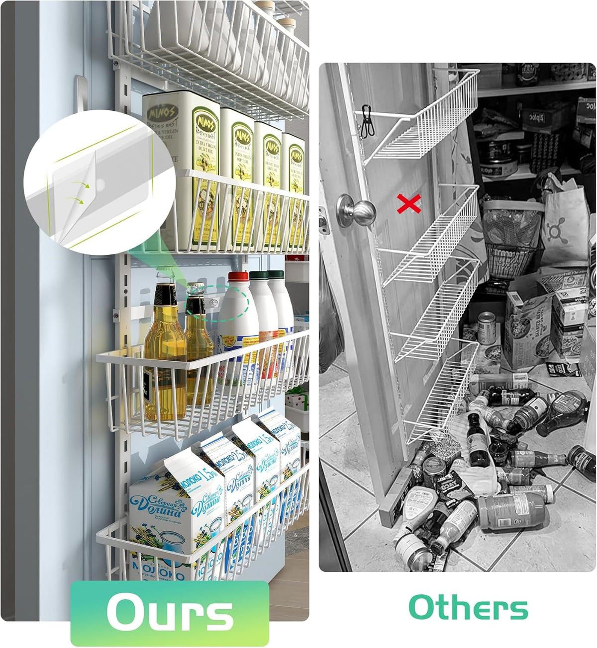 12 Inch Wide Narrow Over The Door Pantry Organizer, Pantry Organization and Storage, 6-Tier Metal