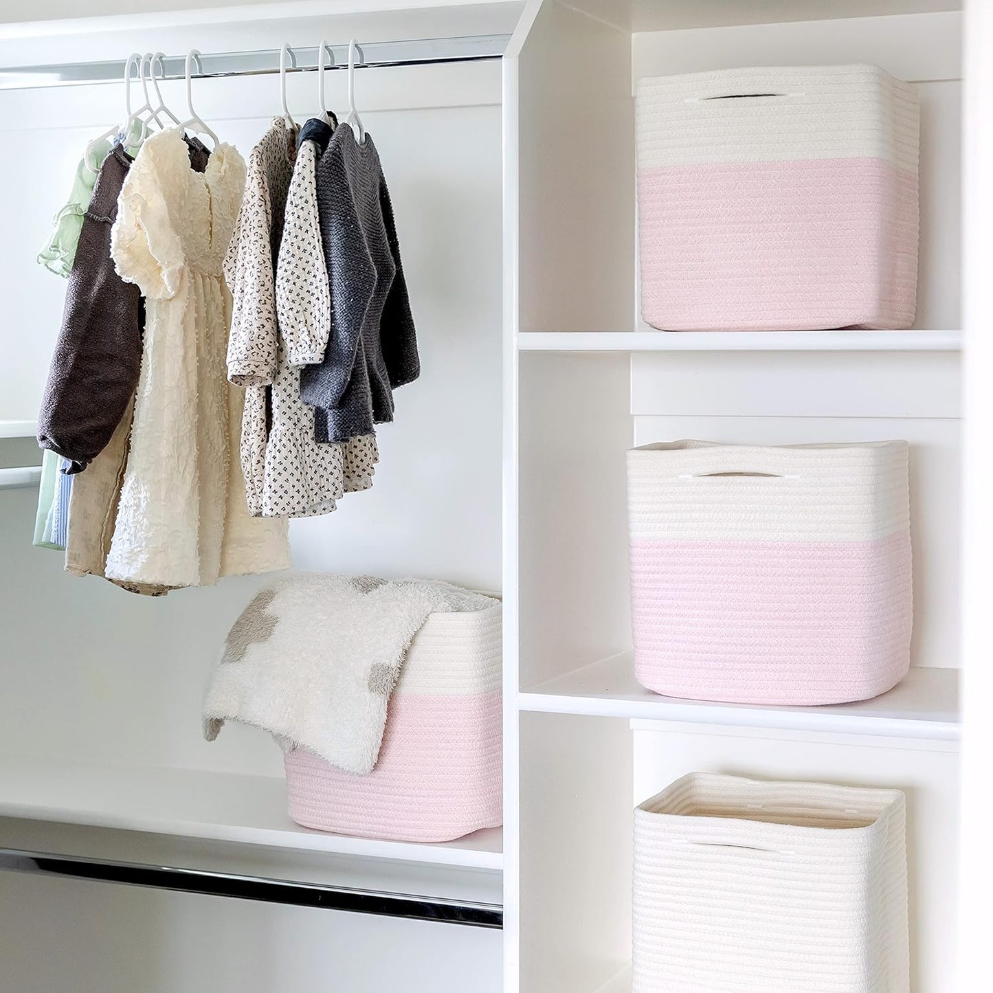 NaturalCozy Storage Cubes 11 Inch Cotton Rope Woven Baskets for Organizing, 3-Pack | Cube Storage