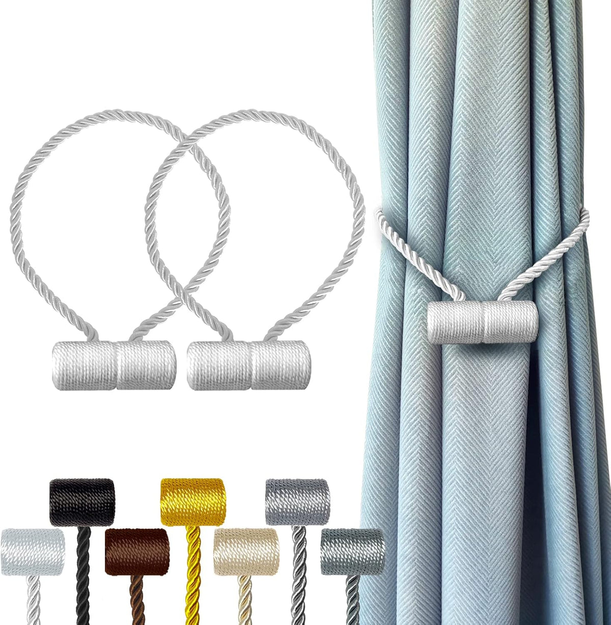 Hion Magnetic Curtain Tiebacks White 2pcs, Curtain Tiebacks Buckles Holdbacks Holders Hooks Clip