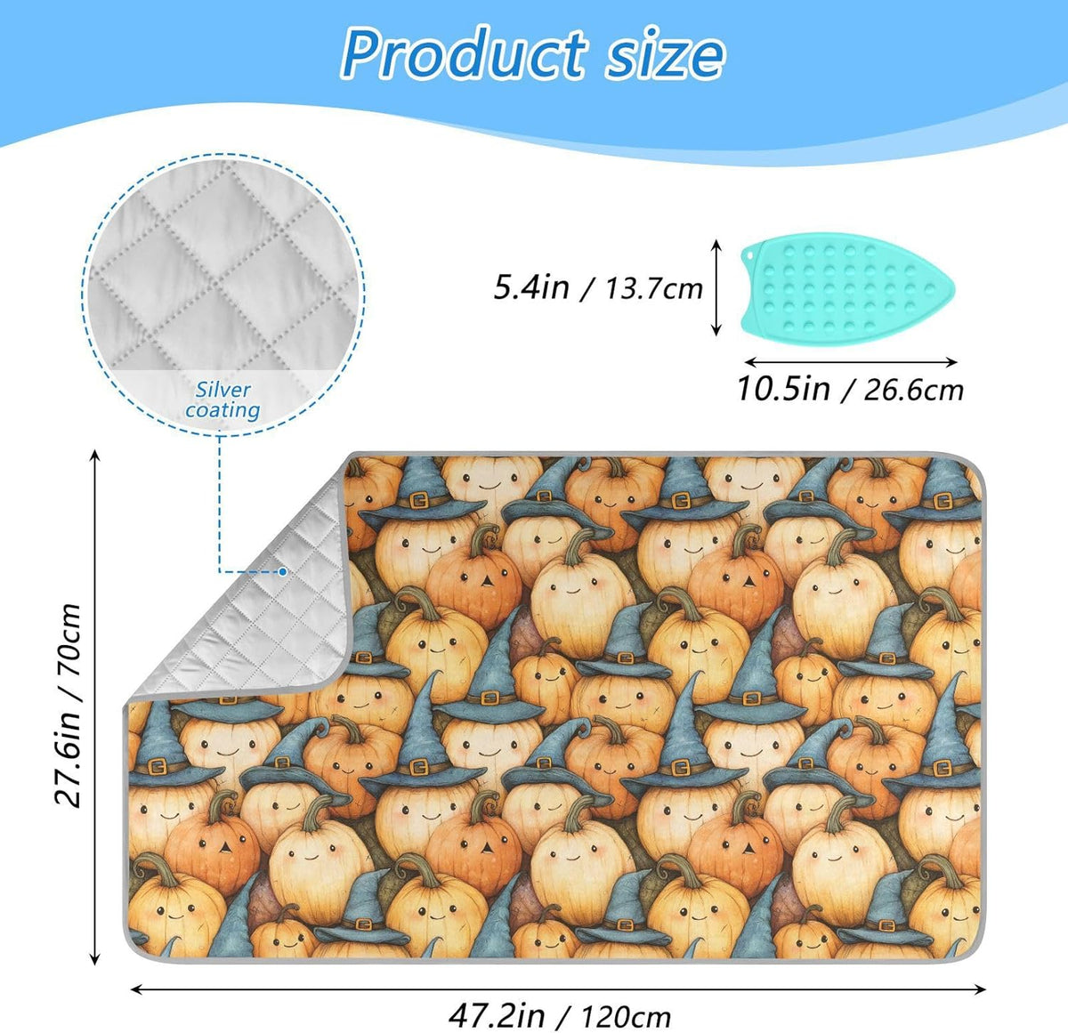 Cute Pumpkin Halloween Ironing Mat for Table top Portable Ironing Pad Blanket for Washer Dryer