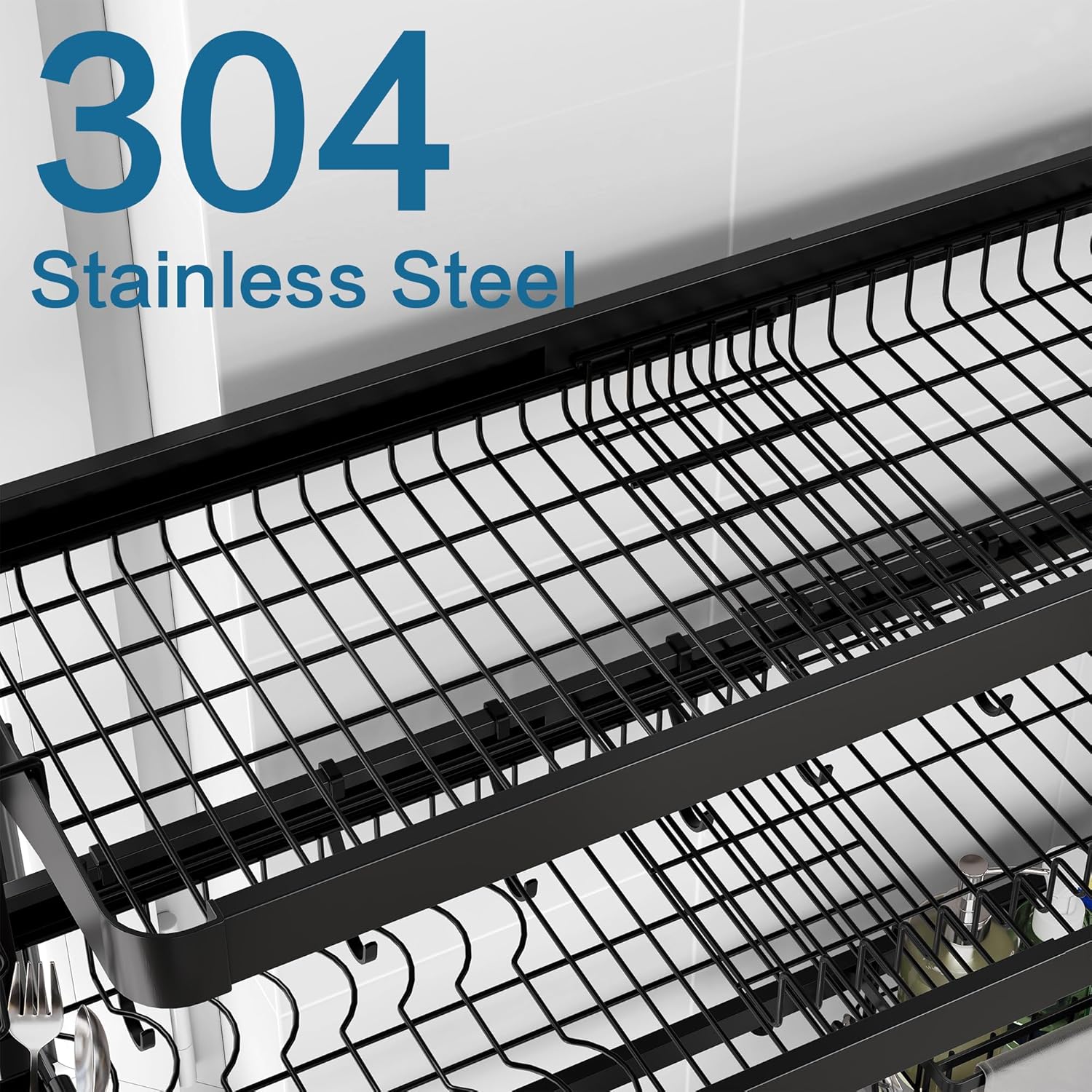 Over The Sink Dish Drying Rack,3 Tier Adjustable Length Full Stainless Steel Large Storage Kitchen
