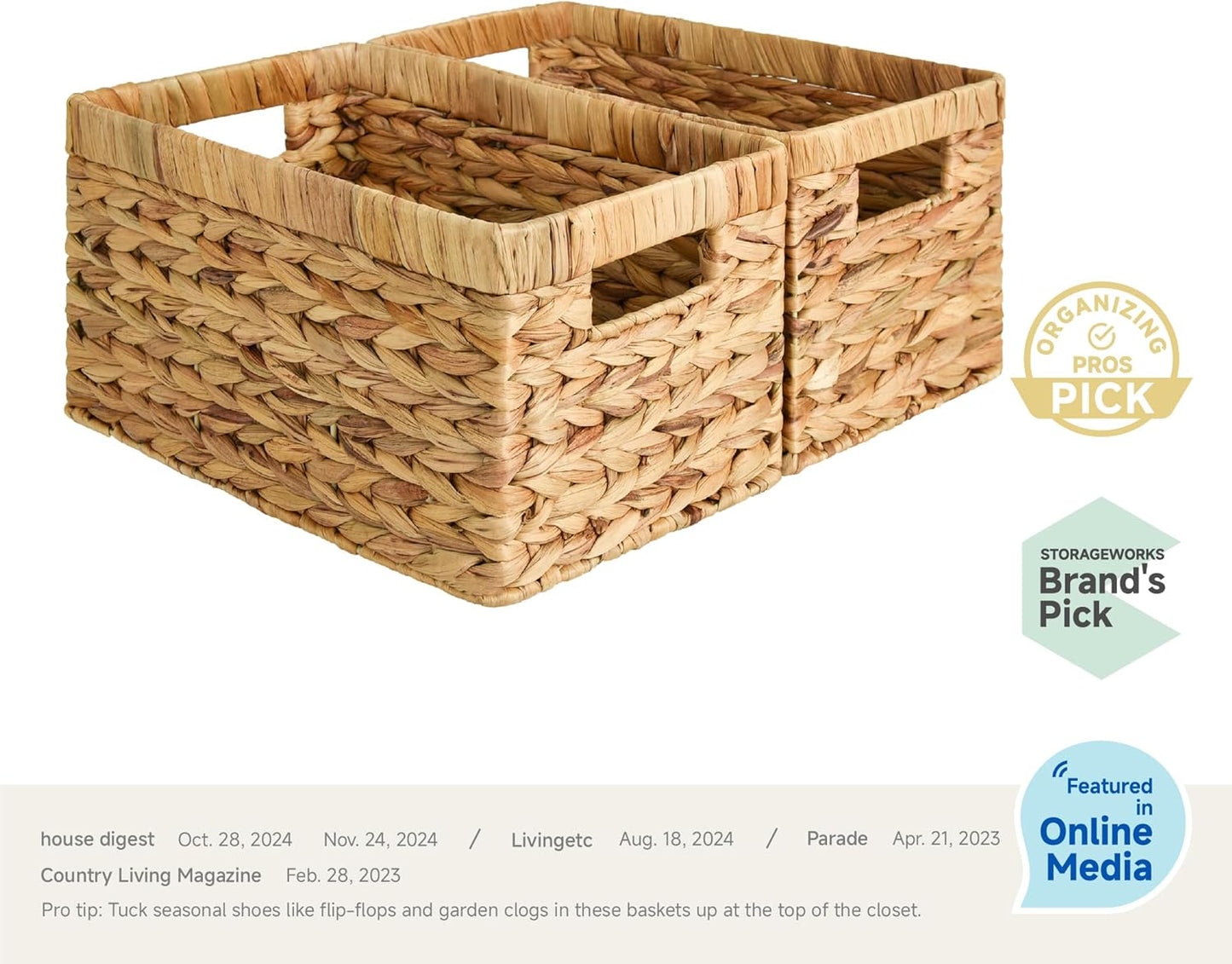 StorageWorks Wicker Basket, Baskets for Organizing, Storage Basket with Built-in Handles, Water
