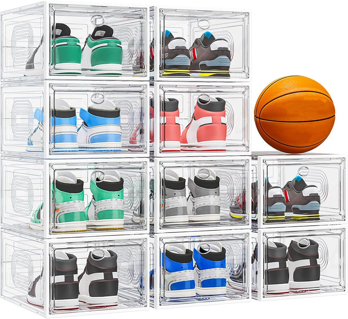 10 Pack Thicken Shoe Organizer Stackable,Upgraded Sturdy Shoe Storage Box with Magnetic Door,Shoe