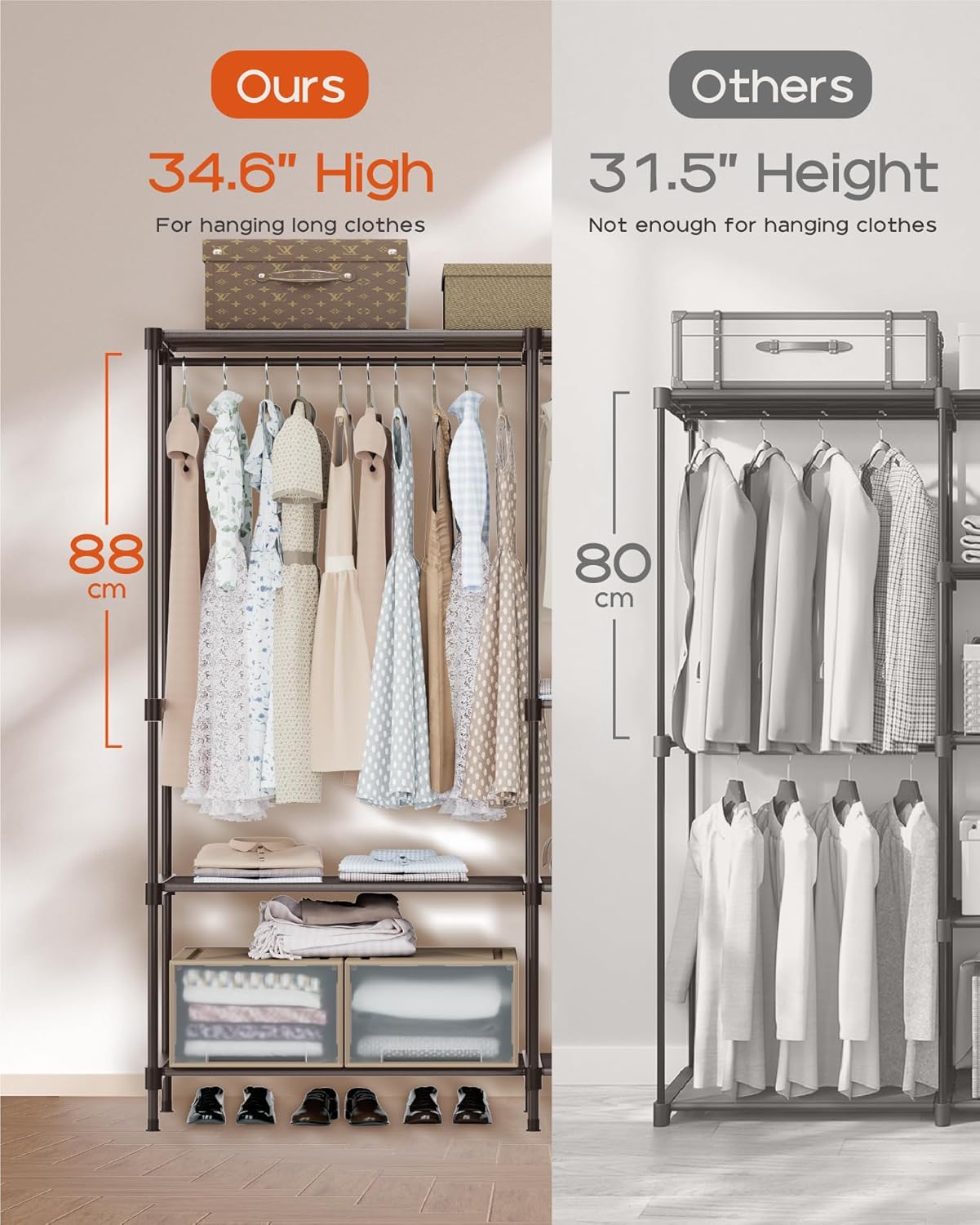 Clothes Rack, Portable Closet, 44.9 Inch Large Capacity Wardrobe Closet, Clothes Storage Organizer