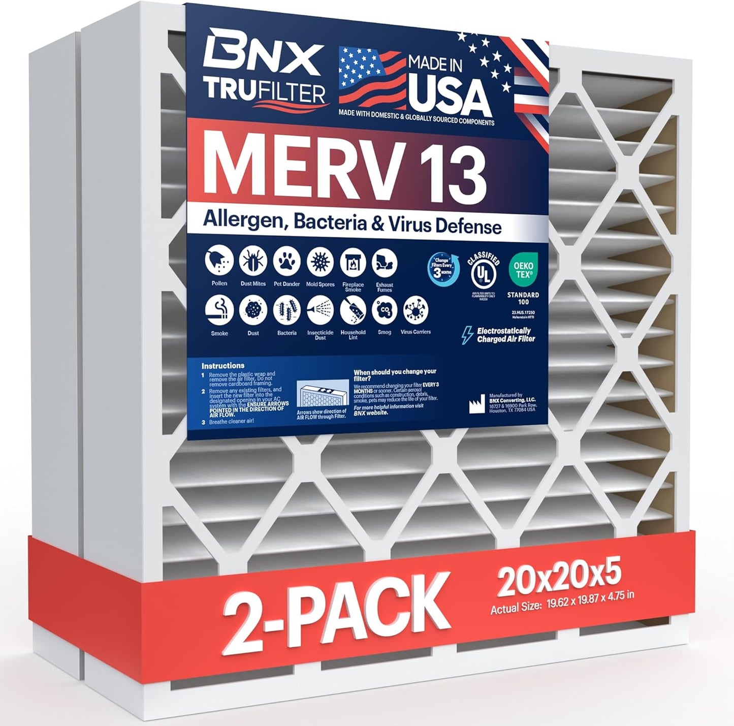 BNX TruFilter 20x20x5 (19.88’’ x 19.88’’ x 4.38‘’ Honeywell Compatible 4”) MERV 13 Air Filter