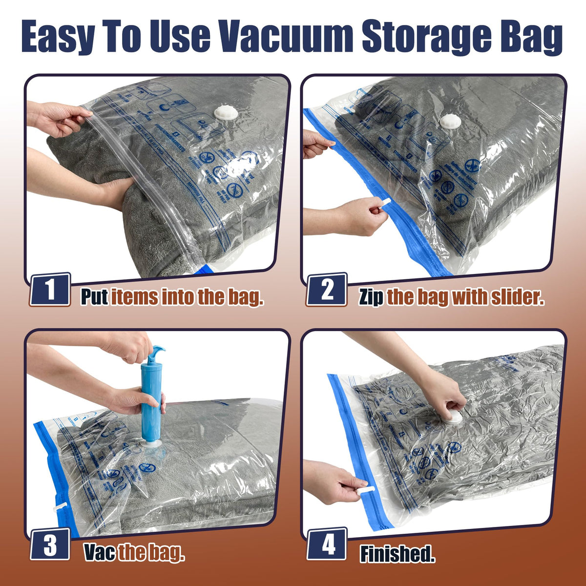 12 Jumbo Vacuum Storage Bags for Bedding, Vacuum Seal Bags for Clothing