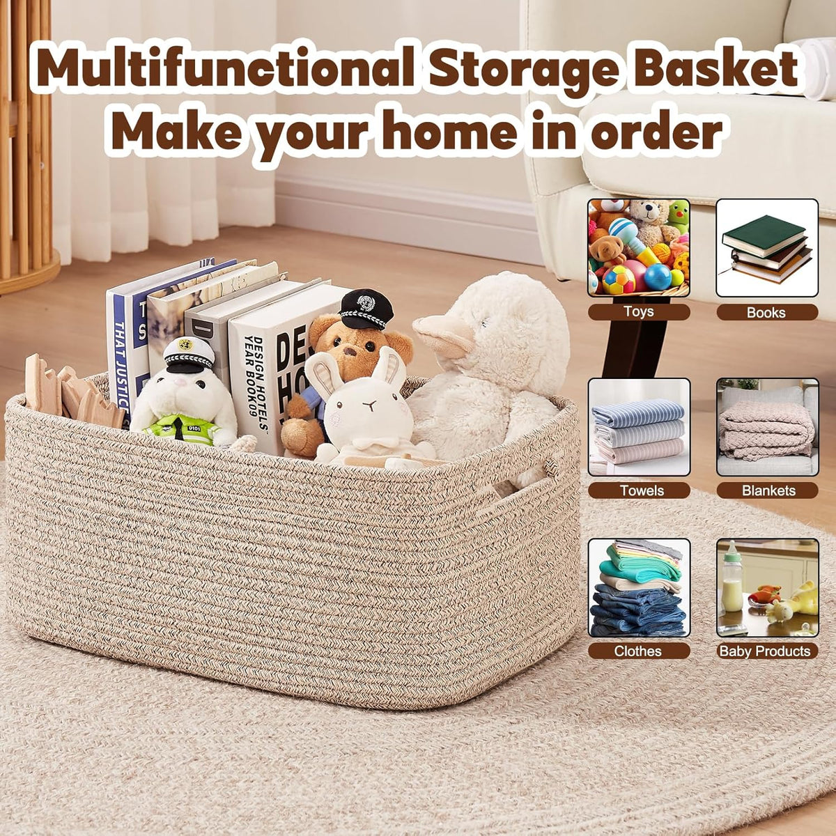 OIAHOMY Storage Basket for Shelves, Closet Cube Storage Bins Baskets for Clothes Blanket Towels